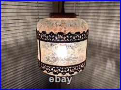 Vintage Swag Clear Ripple Glass Pendant Hanging Lamp Copper Floral Filigree Rare