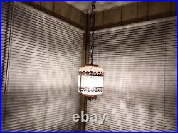 Vintage Swag Clear Ripple Glass Pendant Hanging Lamp Copper Floral Filigree Rare