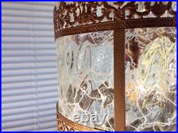 Vintage Swag Clear Ripple Glass Pendant Hanging Lamp Copper Floral Filigree Rare