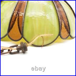 Vintage Swag Green Slag with Amber Glass Drop Light, Pendant Hanging Lamp