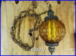Vintage Swag Hanging Amber Round Glass Globe Light Lamp With Chain