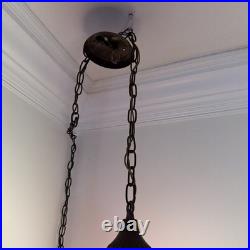 Vintage Swag Hanging Globe Light Fixture Hobnail Milk Glass & Brass MCM Plugs In