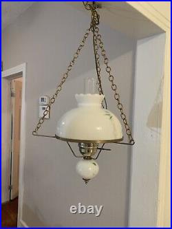 Vintage Swag Hanging Lamp Milk Glass Globe Lighting Light Unique Style Brass