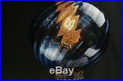 Vintage Swag Hanging Light/Lamp Blown Blue Swirl Glass Bronze Hardware Home Ligh