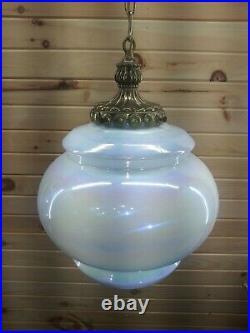 Vintage Swag Hanging Light Lamp Opal Iridescent Pearl Fixture
