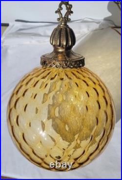 Vintage Swag Hanging Light MCM Yellow Amber Round Glass with Chain Cord