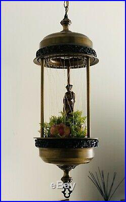 Vintage Swag Hanging Light Rain Oil Nude Lady Goddess Pillar Lamp (brass bowls)