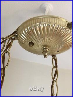 Vintage Swag Hanging Pendant Light Lamp Fixture Clear Glass Globe 3 Tier MCM