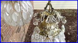 Vintage Swag Hanging Pendant Light Lamp Fixture Clear Glass Orb Globe 3 Tier