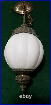 Vintage Swag Hanging White Round Glass Globe Light Lamp With Chain. (set Of Two)