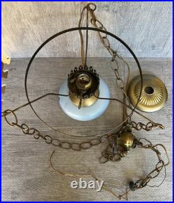 Vintage Swag Hurricane Hanging Lamp 3-Way Blue Floral Shade Ceiling Fixture 18