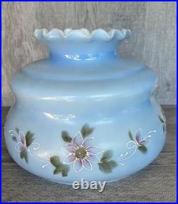Vintage Swag Hurricane Hanging Lamp 3-Way Blue Floral Shade Ceiling Fixture 18