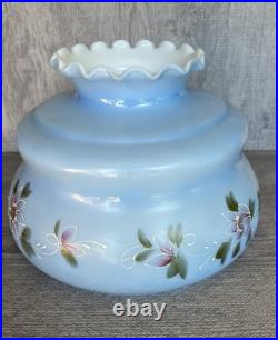 Vintage Swag Hurricane Hanging Lamp 3-Way Blue Floral Shade Ceiling Fixture 18