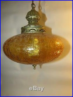 Vintage Swag Lamp BOHO Gold Crakle Hanging Light Italian Art Glass Rewired Retro