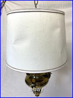 Vintage Swag Lamp Brass Hanging Light Pull Chain Drum Shade MCM Retro Working