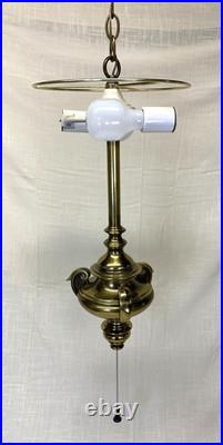 Vintage Swag Lamp Brass Hanging Light Pull Chain Drum Shade MCM Retro Working