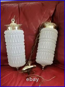 Vintage Swag Lamp Double Pendant Light Fixture Hollywood Regency Chandelier