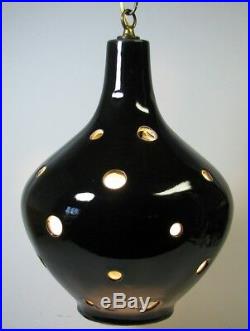 Vintage Swag Lamp MCM Hanging Light Black Atomic Space Age Ceramic Globe 2