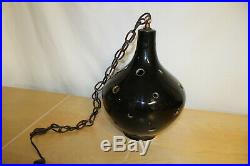 Vintage Swag Lamp Mid Century Atomic Hanging Light Pierced Ceramic Pottery Globe