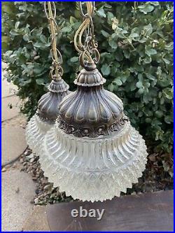 Vintage Swag Light Fixture Clear Glass Hanging Double Pendant Lamp Hollywood