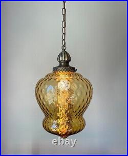 Vintage Swag Light Lamp AMBER Glass BEEHIVE Dimpled Hanging mid century Diffuser