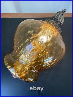Vintage Swag Light Lamp AMBER Glass BEEHIVE Dimpled Hanging mid century Diffuser