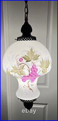 Vintage Swag Light Lamp White Glass With Painted Grapes