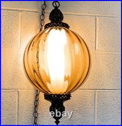 Vintage Swag Mid-Century Modern Glass Ball Hanging Lamp 21 Tall 12 Diameter