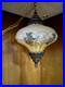 Vintage Swag Pendant Lamp Frosted Floral Glass Shade Twisted Gold Cord 1-Light