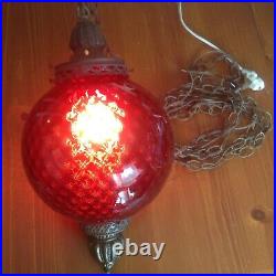 Vintage Swag Red Glass Hanging Light with Chain Mid-Century Modern Lamp Pendant