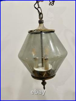 Vintage Swag Smoke Glass MCM Retro Hanging Ceiling Lamp 3 Bulb NL