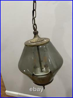 Vintage Swag Smoke Glass MCM Retro Hanging Ceiling Lamp 3 Bulb NL