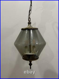 Vintage Swag Smoke Glass MCM Retro Hanging Ceiling Lamp 3 Bulb NL