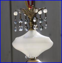 Vintage Swag lamp Opaque Murano Art Glass beaded brass light crystal prism opali