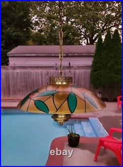 Vintage Thomas Industries Stained Glass Hanging Glass Lamp
