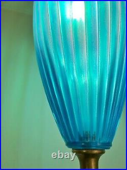 Vintage Tiffany Blue Hanging Swag Pendant Teardrop Lamp Light Chain Works GREAT