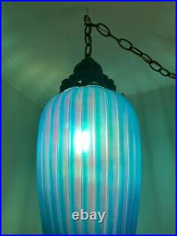 Vintage Tiffany Blue Hanging Swag Pendant Teardrop Lamp Light Chain Works GREAT