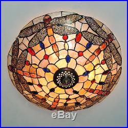 Vintage Tiffany Dragonfly Stained Glass Ceiling Light Hanging Pendant Lamp