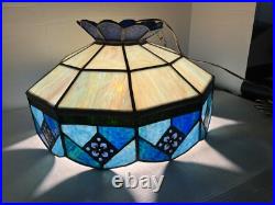 Vintage Tiffany Style Bar Lamp Lead Slag Stained Glass Hanging Lamp Shade Chain