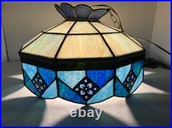 Vintage Tiffany Style Bar Lamp Lead Slag Stained Glass Hanging Lamp Shade Chain