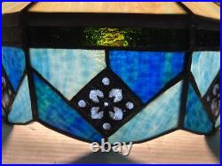 Vintage Tiffany Style Bar Lamp Lead Slag Stained Glass Hanging Lamp Shade Chain