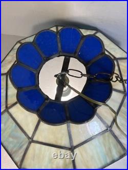 Vintage Tiffany Style Bar Lamp Lead Slag Stained Glass Hanging Lamp Shade Chain