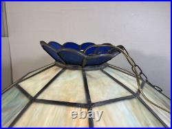 Vintage Tiffany Style Bar Lamp Lead Slag Stained Glass Hanging Lamp Shade Chain