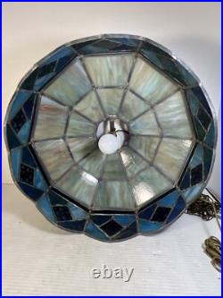 Vintage Tiffany Style Bar Lamp Lead Slag Stained Glass Hanging Lamp Shade Chain