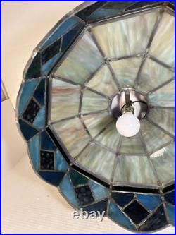 Vintage Tiffany Style Bar Lamp Lead Slag Stained Glass Hanging Lamp Shade Chain