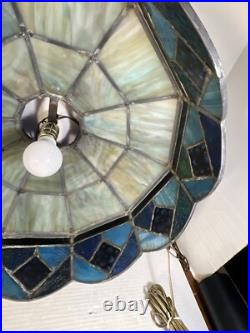 Vintage Tiffany Style Bar Lamp Lead Slag Stained Glass Hanging Lamp Shade Chain