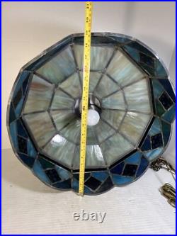 Vintage Tiffany Style Bar Lamp Lead Slag Stained Glass Hanging Lamp Shade Chain