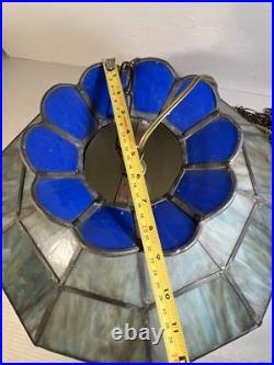 Vintage Tiffany Style Bar Lamp Lead Slag Stained Glass Hanging Lamp Shade Chain