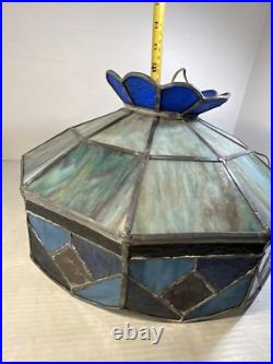 Vintage Tiffany Style Bar Lamp Lead Slag Stained Glass Hanging Lamp Shade Chain