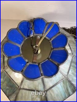 Vintage Tiffany Style Bar Lamp Lead Slag Stained Glass Hanging Lamp Shade Chain